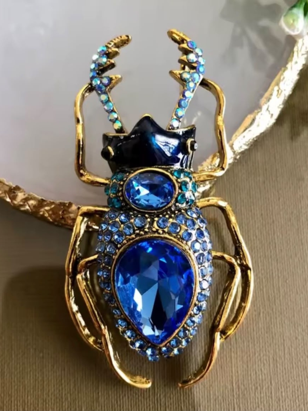 Blue & Gold Beetle Brooch Like New